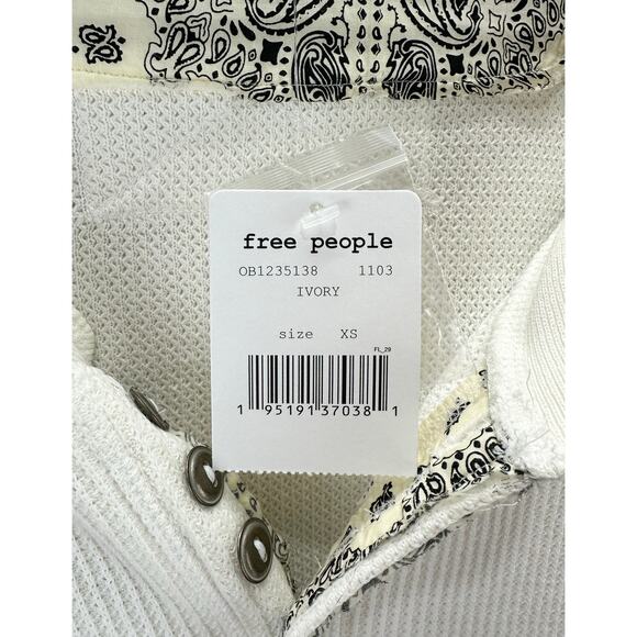Free People Fall For You Waffle Weave Slouchy Henley Women’s Size XS Ivory NEW - Picture 10 of 11